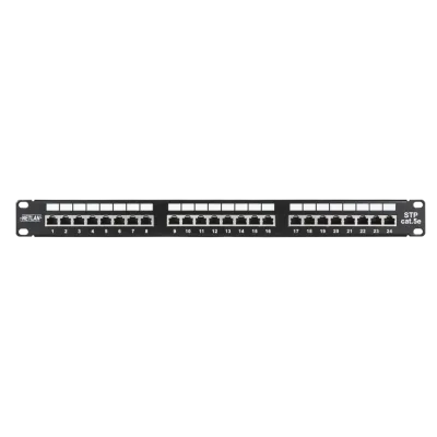 Коммутационная панель NETLAN 19'', 1U, 24 порта, Кат.5e (Класс D), 100МГц, RJ45/8P8C, 110/KRONE, T568A/B, экранированная, черная