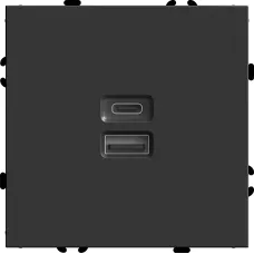 Розетка 2-местная USB + Type C (механизм), 250В, 20W, серия Эмили, RST10-5115-05, черный уголь, soft touch
