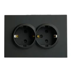 Розетка 2-местная с защитной шторкой с/з, 250В, 16А, серия Эмили, RST16-5114-05, черный уголь, soft touch