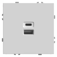 Розетка 2-местная USB + Type C (механизм), 250В, 20W, серия Эмили, RST10-5115-01, белый фарфор, soft touch