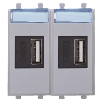 USB зарядное устройство модульное, Avanti, закаленная сталь, 2модуля, 2.1 А