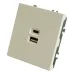 Розетка 2-местная USB + Type C (механизм), 250В, 20W, серия Эмили, RST10-5115-01, белый фарфор, soft touch