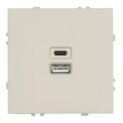Розетка 2-местная USB + Type C (механизм), 250В, 20W, серия Эмили, RST10-5115-08, кашемир, soft touch