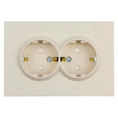 Розетка 2-местная с защитной шторкой с/з, 250В, 16А, серия Эмили, RST16-5114-08, кашемир, soft touch