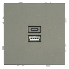 Розетка 2-местная USB + Type C (механизм), 250В, 20W, серия Эмили, RST10-5115-09, антрацит, soft touch