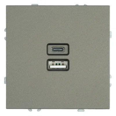Розетка 2-местная USB + Type C (механизм), 250В, 20W, серия Эмили, RST10-5115-09, антрацит, soft touch