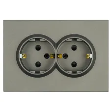 Розетка 2-местная с защитной шторкой с/з, 250В, 16А, серия Эмили, RST16-5114-09, антрацит, soft touch