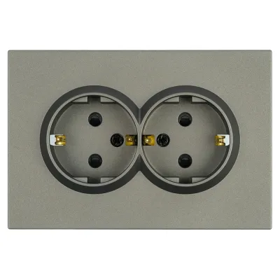 Розетка 2-местная с защитной шторкой с/з, 250В, 16А, серия Эмили, RST16-5114-09, антрацит, soft touch
