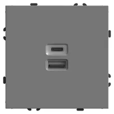 Розетка 2-местная USB + Type C (механизм), 250В, 20W, серия Эмили, RST10-5115-10, платиново-серый, soft touch
