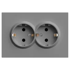 Розетка 2-местная с защитной шторкой с/з, 250В, 16А, серия Эмили, RST16-5114-10, платиново-серый, soft touch
