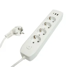Удлинитель 4-местный c/з 3x1 мм2, 3 м, 250В, 10А, 2USB+1Type-C 2,4А, серия Home,HM08-43-02,белый, STEKKER