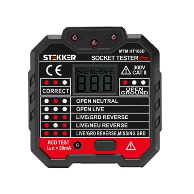 MTM HT106D Тестер розеток и УЗО, питание от сети 230V, черный