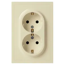 Розетка скрытого монтажа в рамку с заземлением двойная 2X2P+E Schuko 16А-250В IP20 слоновая кость 15-2104-02 Galaxy