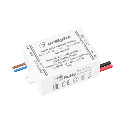 Блок питания ARPJ-SP-39260-PFC-TRIAC-MINI (10W, 20-39V, 260mA) (IP65 Пластик, 5 лет)