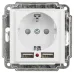 Розетка Intro Accent 6-410-01 P+E Schuko со шторками, 16А-250В + 2хUSB, IP20, СУ, белый