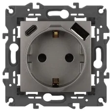 Розетка ЭРА Elegance 14-4108-16 2P+E 16A-250В со шторками с USB type-A+C 5В-3А титан