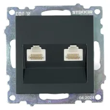 Розетка компьютерная 2-местная RJ-45 (механизм), серия Катрин, GLS00-7109-05, черный