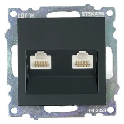 Розетка компьютерная 2-местная RJ-45 (механизм), серия Катрин, GLS00-7109-05, черный