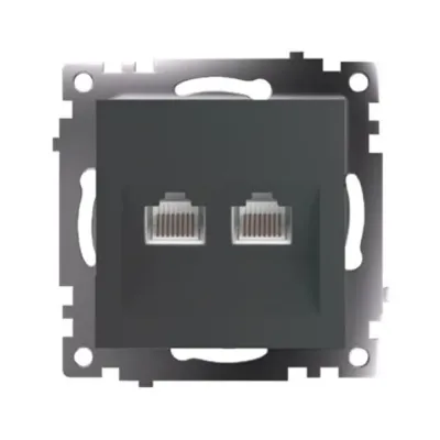 Розетка компьютерная 2-местная RJ-45 (механизм), серия Катрин, GLS00-7109-06, графит