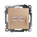 Розетка компьютерная 2-местная RJ-45 (механизм), серия Катрин, GLS00-7109-08, золото