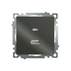 Розетка 2-местная USB + type C (механизм), 250В, 3А, max 20W, серия Катрин, графит, GLS10-7116-06