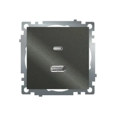 Розетка 2-местная USB + type C (механизм), 250В, 3А, max 20W, серия Катрин, графит, GLS10-7116-06