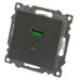 Розетка 2-местная USB + type C (механизм), 250В, 3А, max 20W, серия Катрин, графит, GLS10-7116-06