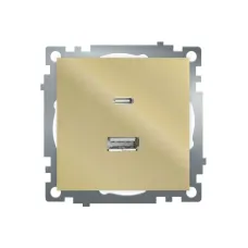 Розетка 2-местная USB + type C (механизм), 250В, 3А, max 20W, серия Катрин, золото, GLS10-7116-08