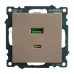 Розетка 2-местная USB + type C (механизм), 250В, 3А, max 20W, серия Катрин, GLS10-7116-02, шампань