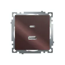 Розетка 2-местная USB + type C (механизм), 250В, 3А, max 20W, серия Катрин, GLS10-7116-04 шоколад