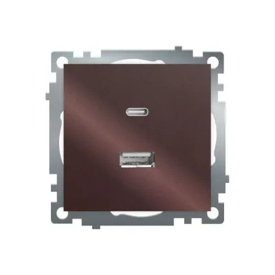 Розетка 2-местная USB + type C (механизм), 250В, 3А, max 20W, серия Катрин, GLS10-7116-04 шоколад