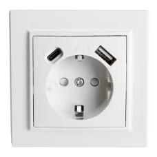 Розетка 1-местная USB + type C, 250В, 2.1А, серия Эрна, PST16-9016-01, белый
