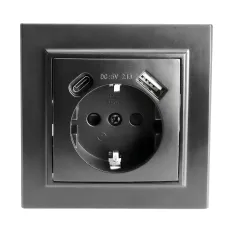 Розетка 1-местная USB + type C, 250В, 2.1А, серия Эрна, PST16-9016-03, черный
