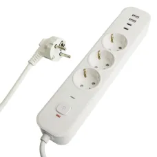 HM21-31-05 Сетевой фильтр 3-местный с/з 3x1мм2 5 м 250В 16А 2 USB-A+2 Type-C 3 серия Nova белый STEKKER