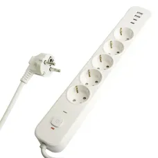 HM21-51-05 Сетевой фильтр 5-местный с/з 3x1мм2 5 м 250В 16А 2 USB-A+2 Type-C 3 серия Nova белый STEKKER
