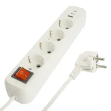 HM071-41-05 Удлинитель 4-местный с/з с выключ. 3x1мм2 5м 250В 16А 1USB+2C 2.4A сер Home белый STEKKER