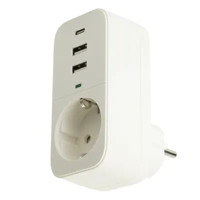 HM81-11-1 Сетевой фильтр 1-местный с/з 250В 16А 2USB+1Type-C 2,4 A серия Nova белый STEKKER
