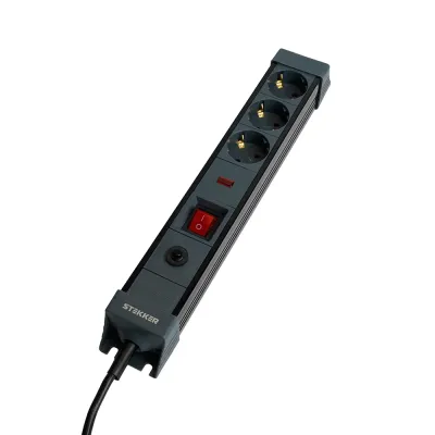 HM22-31-02 Сетевой фильтр 3-местный с/з 3x1мм2 1,8 м 250В 16А серия Techno черный STEKKER