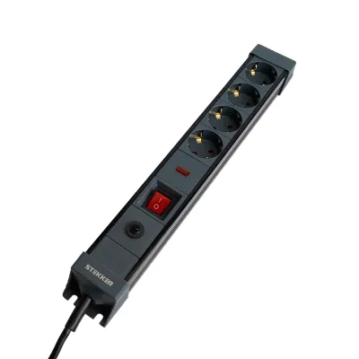 HM22-41-02 Сетевой фильтр 4-местный с/з 3x1мм2 1,8 м 250В 16А серия Techno черный STEKKER