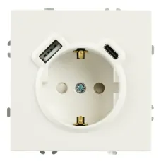 Розетка 1-местная з/ш с/з 16А + USB + Type C (механизм), 250В, 20W, серия Эмили, белый фарфор, soft-touch, RST16-5119-01