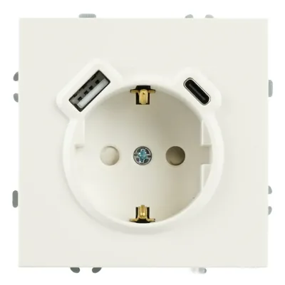 Розетка 1-местная з/ш с/з 16А + USB + Type C (механизм), 250В, 20W, серия Эмили, белый фарфор, soft-touch, RST16-5119-01
