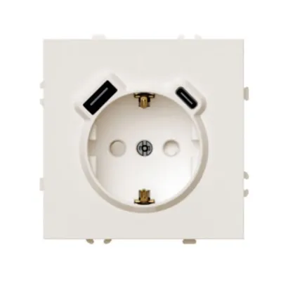 Розетка 1-местная з/ш с/з 16А + USB + Type C (механизм), 250В, 20W, серия Эмили, RST16-5119-08, кашемир, soft touch