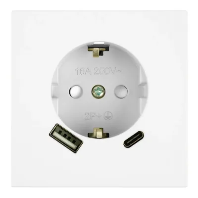Розетка 1-местная з/ш с/з 16А + USB + Type C (механизм), 250В, 20W, серия Мия, RST16-3119-01, белая магнолия