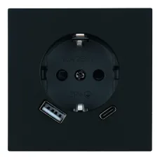 Розетка 1-местная з/ш с/з 16А + USB + Type C (механизм), 250В, 20W, серия Мия, черный бархат RST16-3119-05