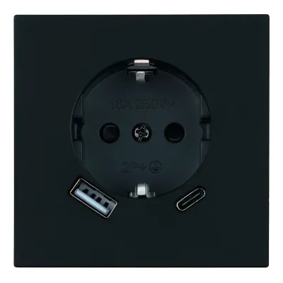 Розетка 1-местная з/ш с/з 16А + USB + Type C (механизм), 250В, 20W, серия Мия, черный бархат RST16-3119-05