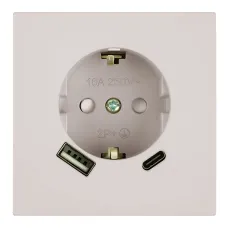 Розетка 1-местная з/ш с/з 16А + USB + Type C (механизм), 250В, 20W, серия Мия, RST16-3119-08, пудровый жемчуг