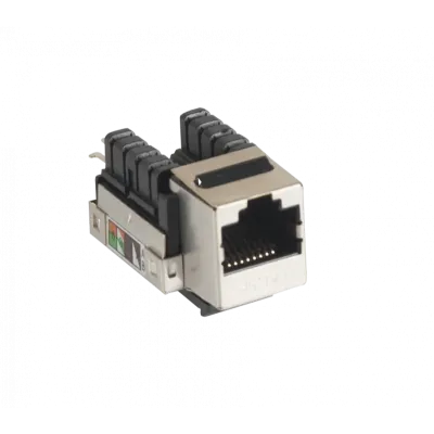 Модуль-вставка NETLAN типа Keystone, Кат.5e (Класс D), 100МГц, RJ45/8P8C, 110/KRONE, T568A/B, экранированный, металлик, уп-ка 10шт.