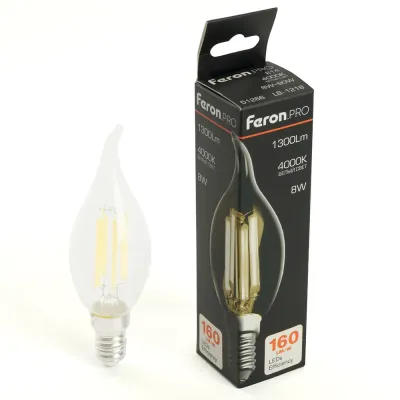 Лампа светодиодная, 1300LM 8W 175-265V E14 4000K C35T прозрачная, LB-1218