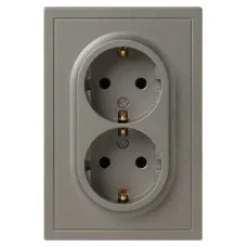 Розетка скрытого монтажа в рамку с заземлением двойная 2X2P+E Schuko со шторками IP20 16А-250В титан 15-2105-07 Galaxy