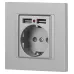 Розетка Intro Accent 6-410-03 , P+E Schuko со шторками, 16А-250В + 2хUSB, IP20, СУ, алюминий